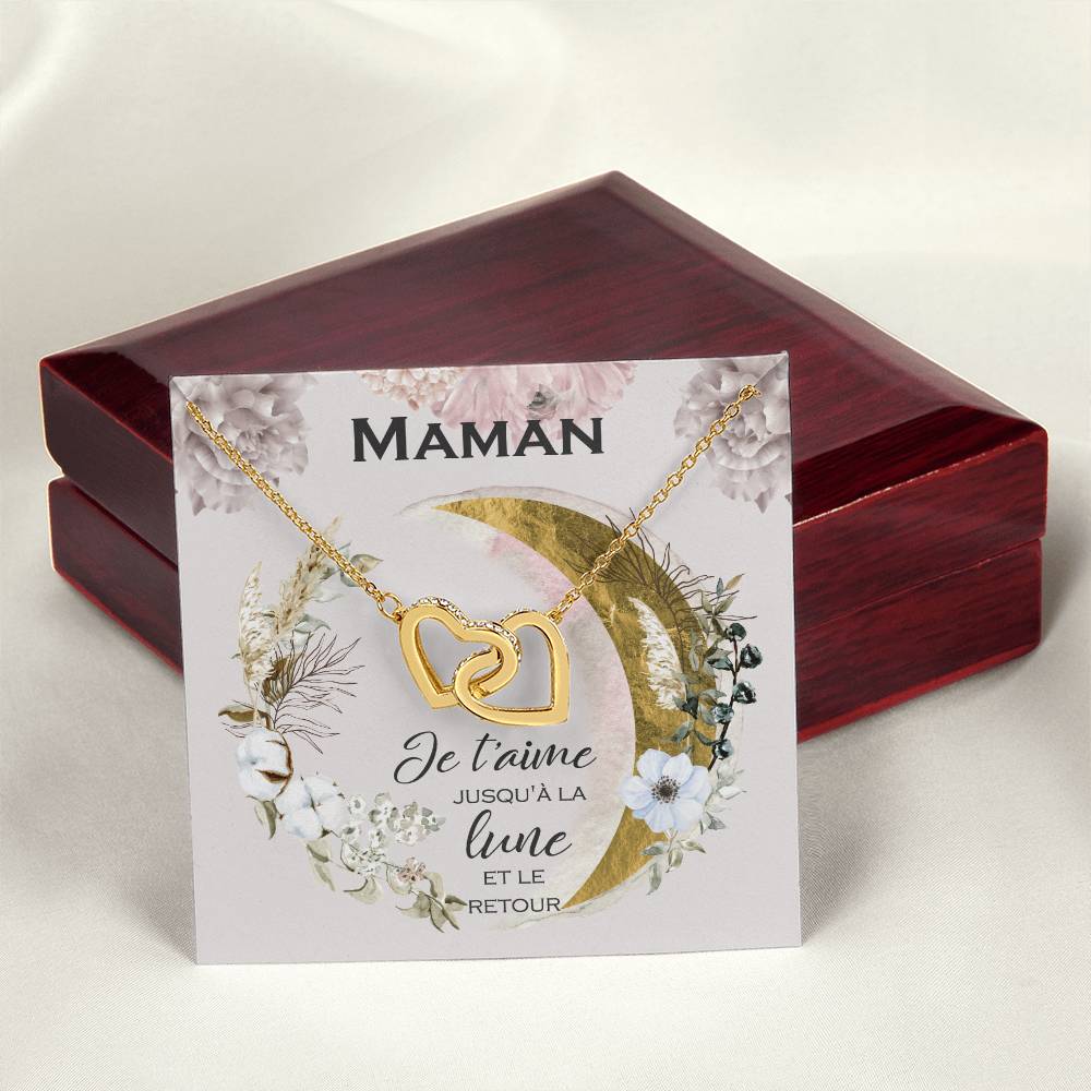 Cadeau Pour Maman Je T'Aime Jusqu'À La Lune Et Back Collier Pour Maman Cadeau De La Fille À La Mère Cadeau De Fête Des Mères Bijoux Pour Femmes Gift For Mom French Interlocking Hearts Necklace
