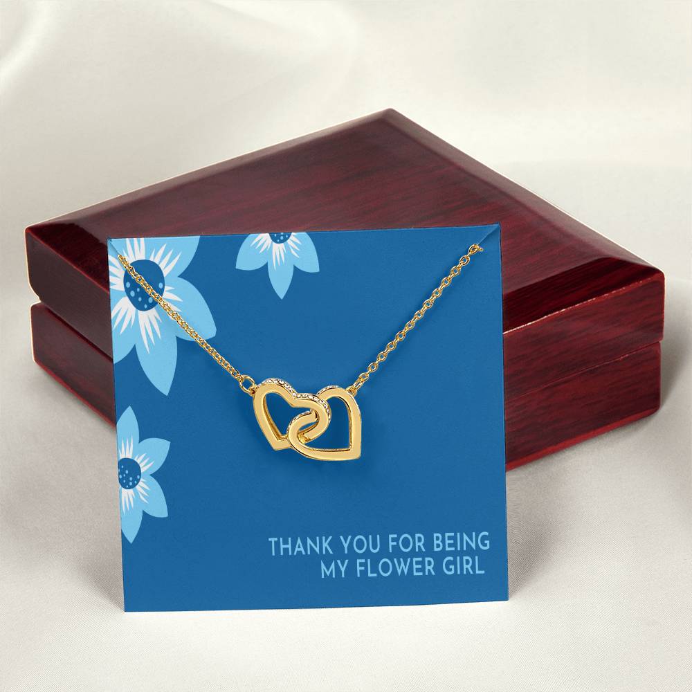Flower Girl Necklace Personalized Flower Girl Gift Bridal Party Gift Thank You For Being My Flower Girl Card Wedding Gift Box Interlocking Hearts Necklace