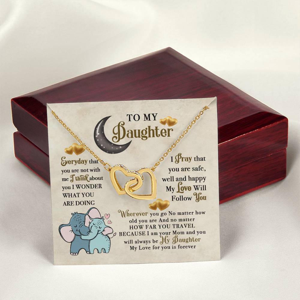To My Daughter Elephant Mom Birthday Gift Interlocking Hearts Necklace