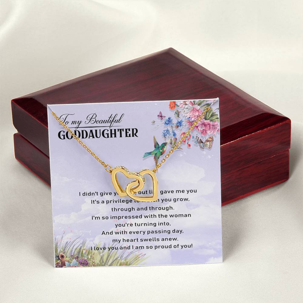To My Beautiful Goddaughter Interlocking Hearts Necklace Birthday Message Card From Godmother