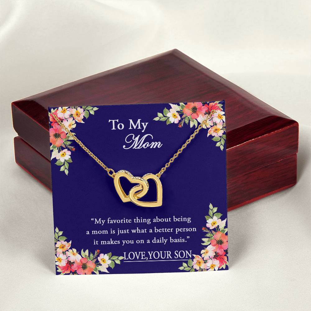 To My Mom I Will Always Be There Dragonfly Necklace Gift For Mom From Son Birthday Mother'S Day Christmas Present Interlocking Hearts Necklace