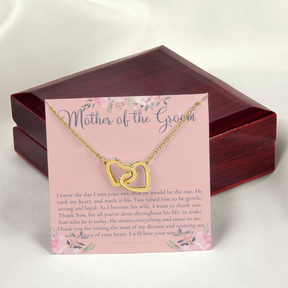 Mother Of The Groom Gift Necklace Wedding Gift Bridal Party Rehearsal Dinner Man Of My Dreams Parent Of Groom Mother In Law Gift Interlocking Hearts Necklace
