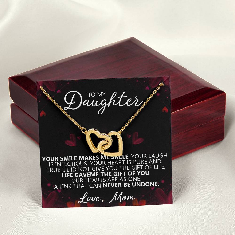 To My Daughter - You Make Me Smile - Unique Heart Bonding Necklace Gift Set Interlocking Hearts Necklace