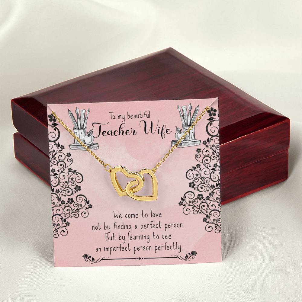 To My Beautiful Teacher Wife Gift - Interlocking Hearts Necklace - Symbol Of Never-Ending Love