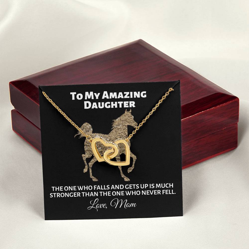 To My Amazing Daughter - The One Who Falls - Love Mom Interlocking Hearts Necklace