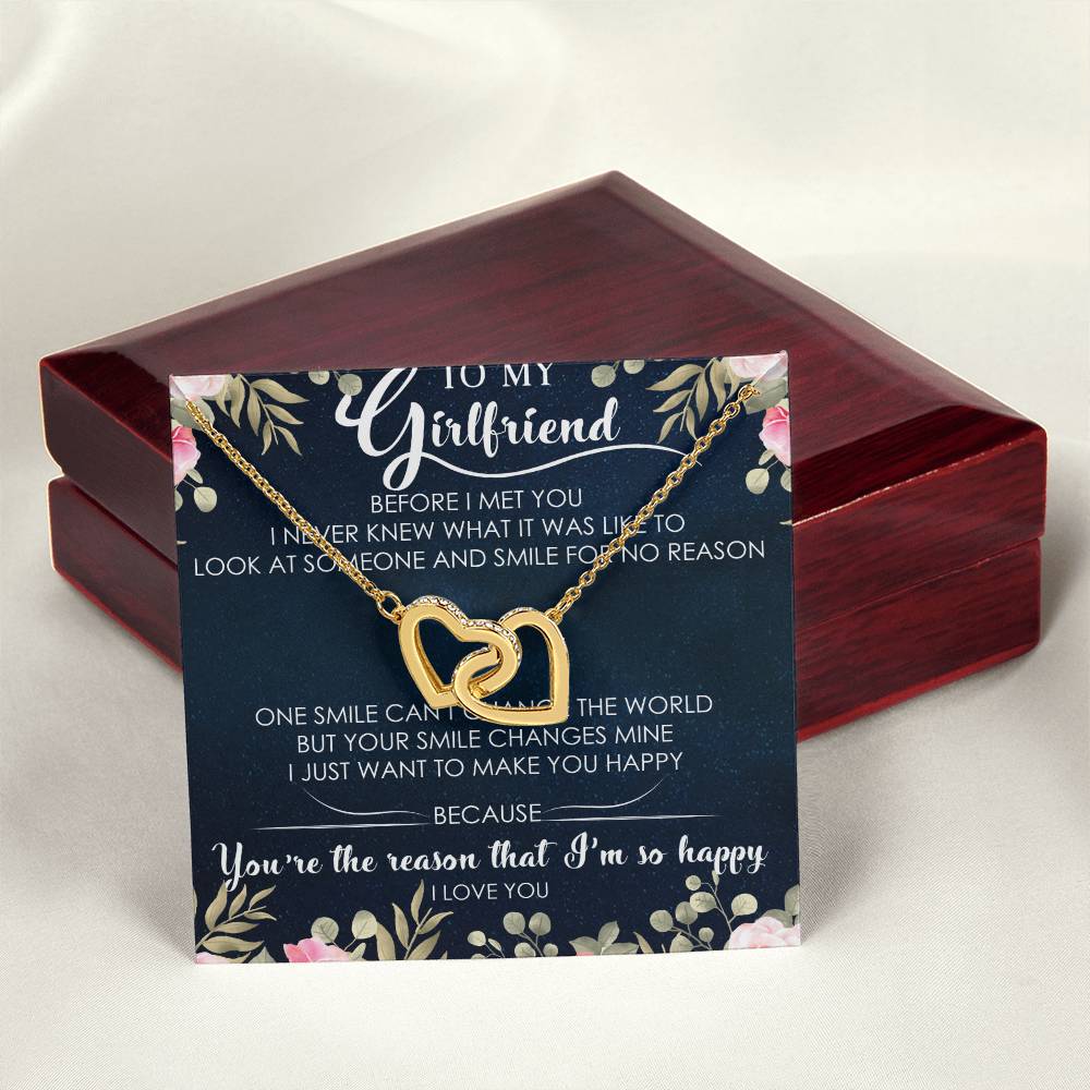 To My Girlfriend Interlocking Hearts Necklace Message Card