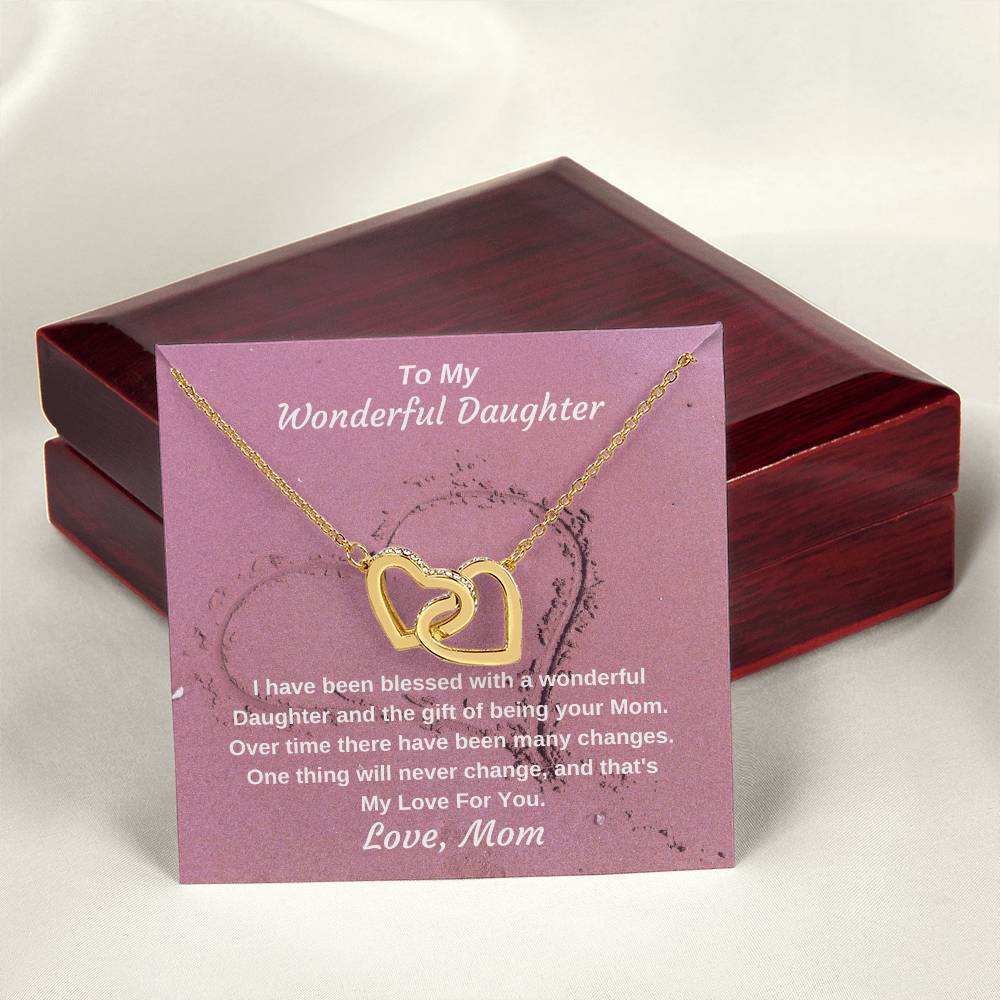 To My Wonderful Daughter Never Ending Love Personalized Pendant Necklace Gift Interlocking Hearts Necklace