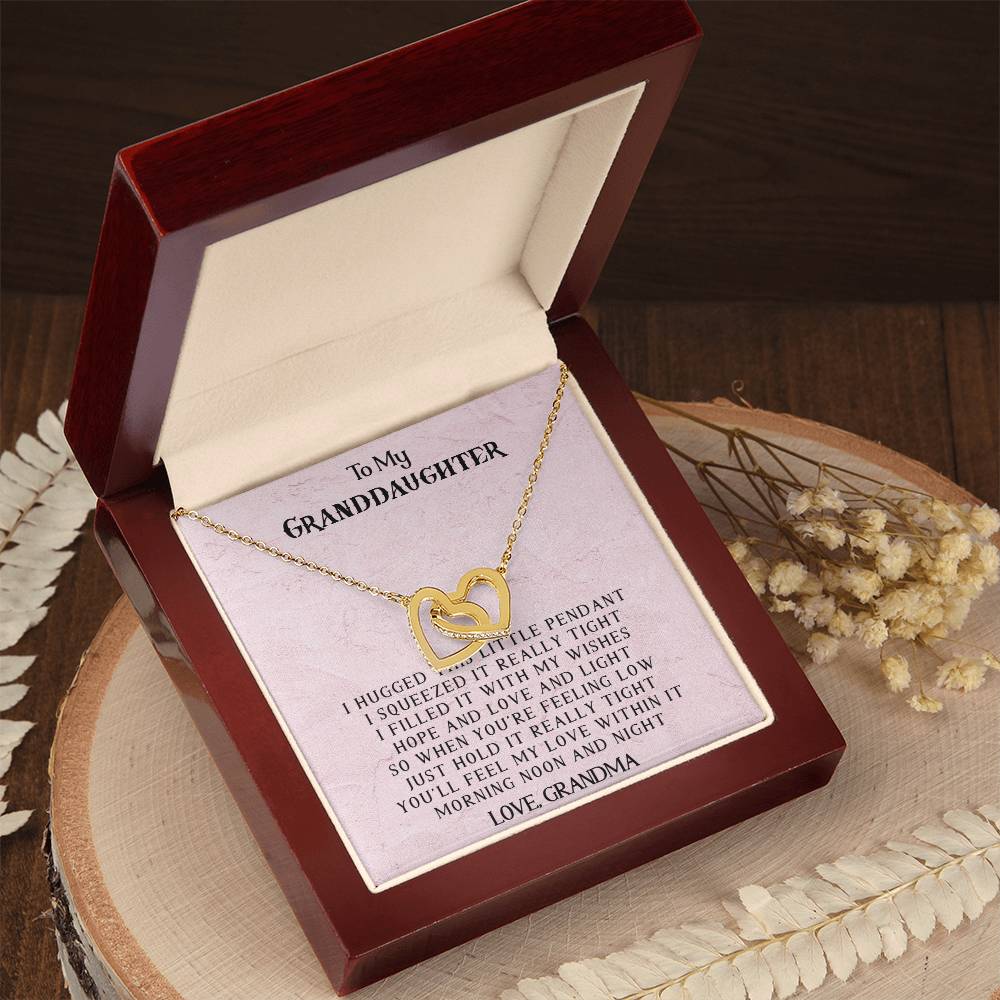 To My Granddaughter - Love Grandma - Interlocking Heart Necklace Interlocking Hearts Necklace