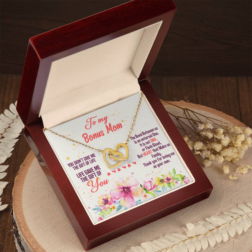 Life Gave Me The Gift Of You - Gift For Bonus Mom Interlocking Hearts Necklace