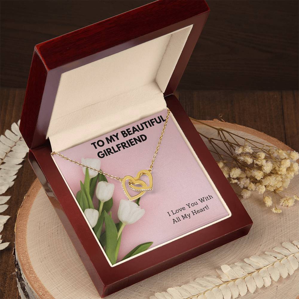 To My Beautiful Girlfriend Double Hearts Necklace Interlocking Hearts Necklace