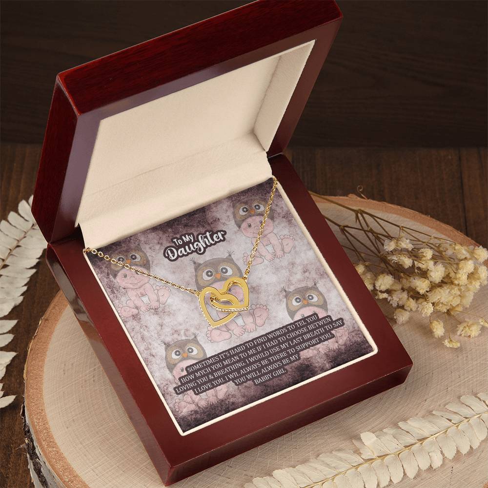 To My Daughter Sometimes It'S Heard To Find Words Interlocking Hearts Necklace