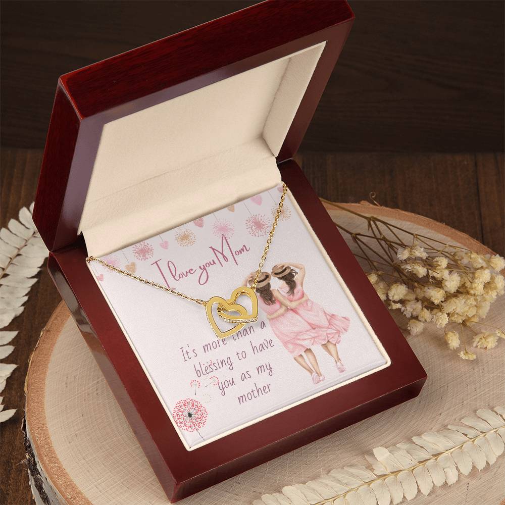 I Love You Mom Necklace Mom Necklace Mom Birthday Gift Mothers Necklace Gift Interlocking Hearts Necklace