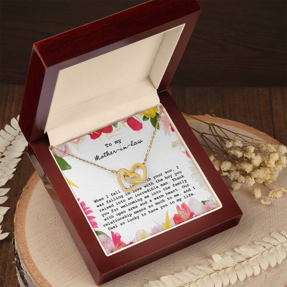 To My Mother In Law When I Fell In Love With Your Son Interlocking Hearts Necklace