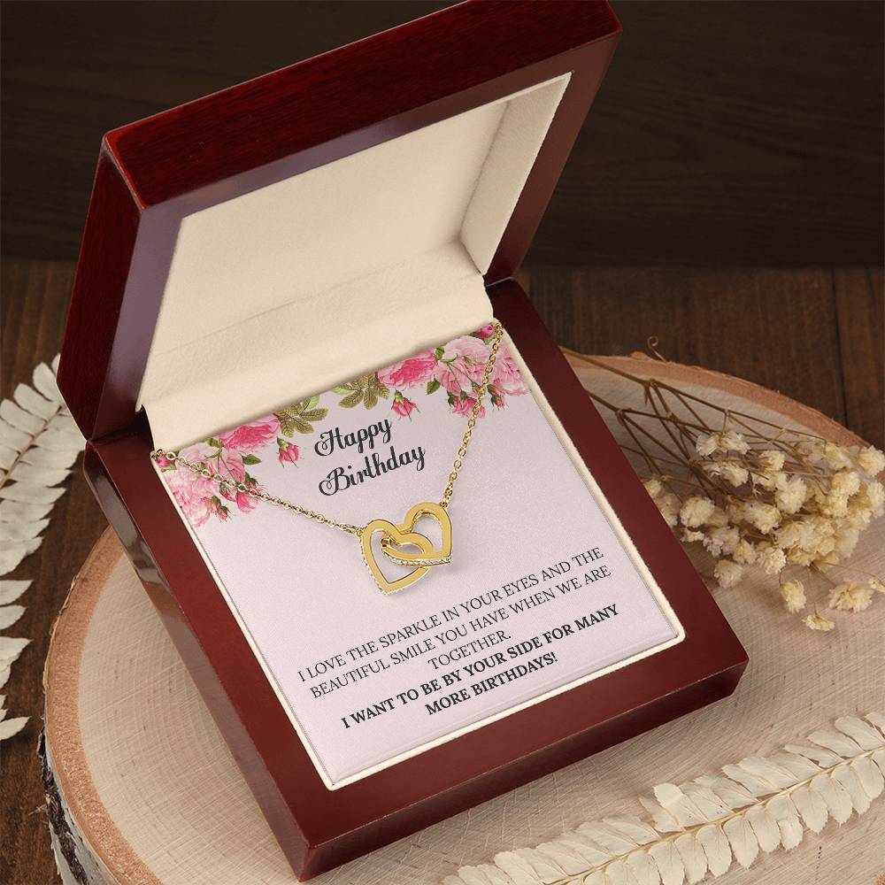 Happy Birthday - I Want To Be By Your Side For Many More Birthdays Interlocking Hearts Necklace