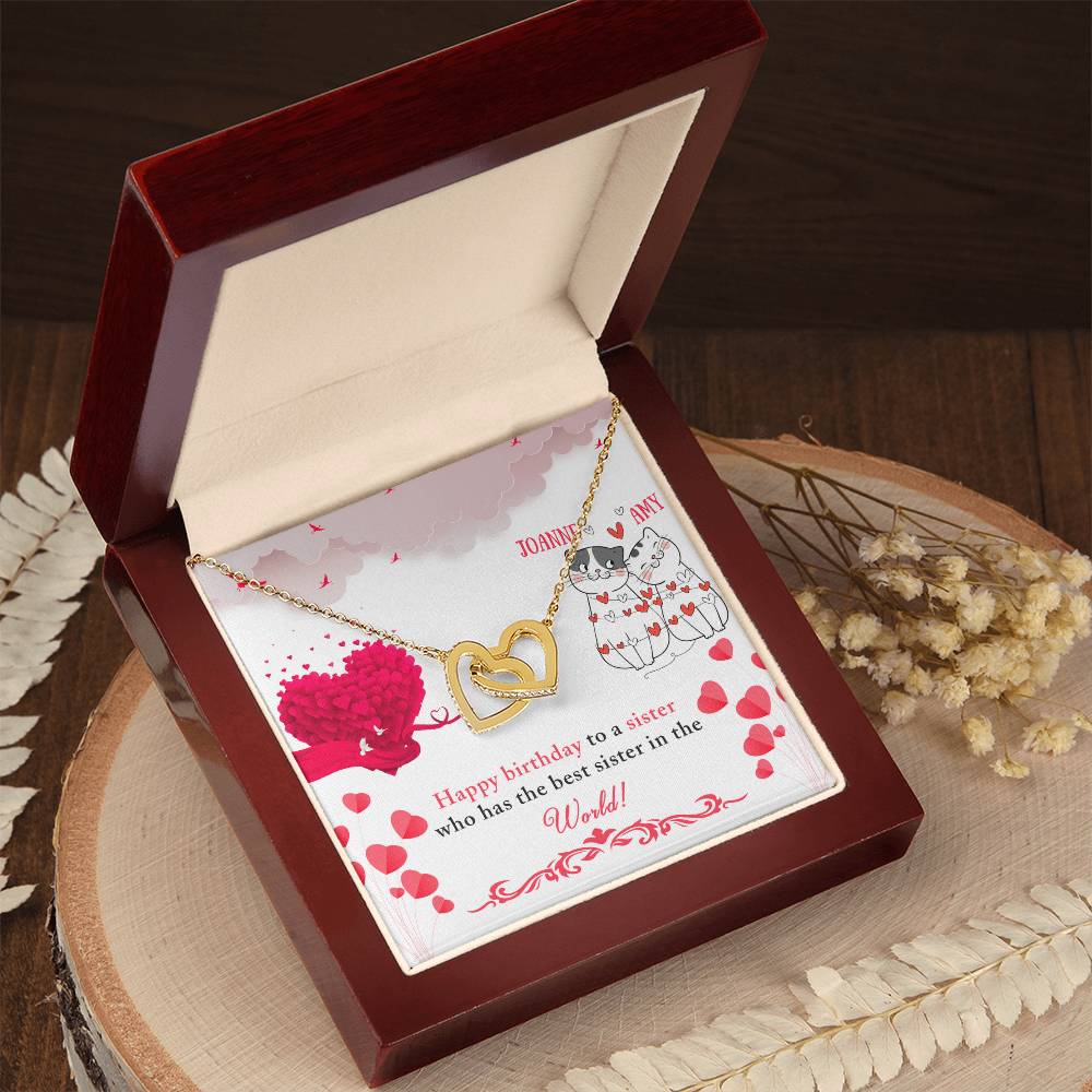 Happy Birthday Sister - Interlocking Necklace - Personalized Interlocking Hearts Necklace