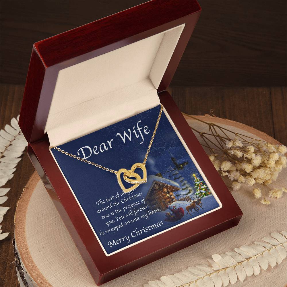 Wife Christmas Necklace - Gift From Husband For Xmas - Sterling Silver And Gold Love Pendant Interlocking Hearts Necklace