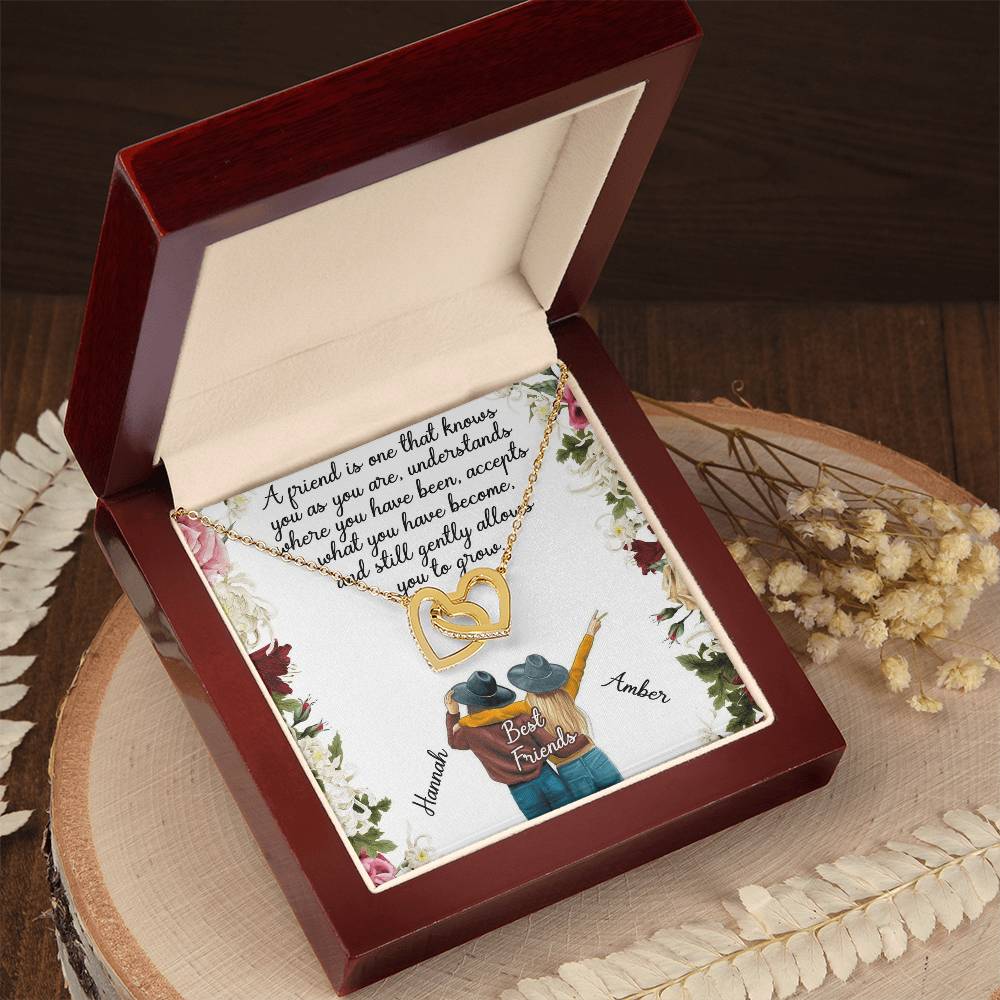 Best Friend Gift Necklace Interlocking Hearts Necklace Gift For Best Friend Birthday Gift For Friend Bff Necklace Gift Custom Name Card