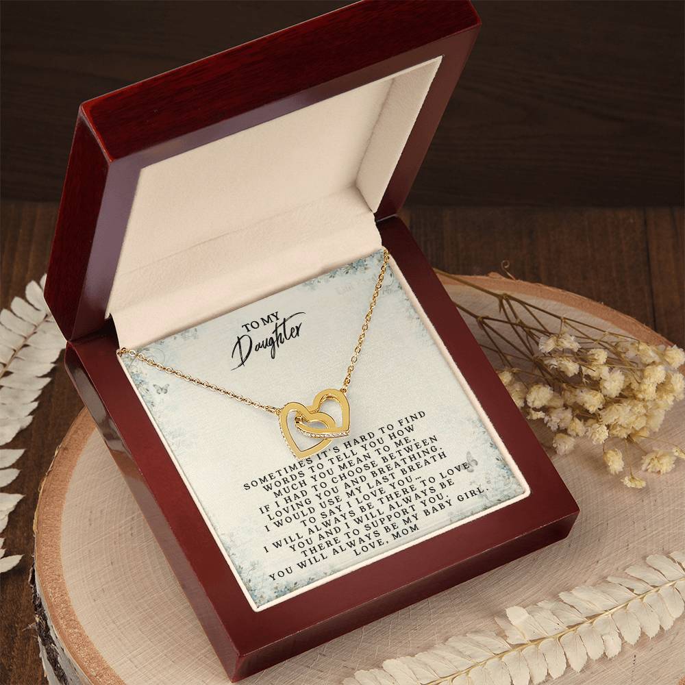 To My Daughte - Love Mom - Interlocking Heart Necklace Interlocking Hearts Necklace