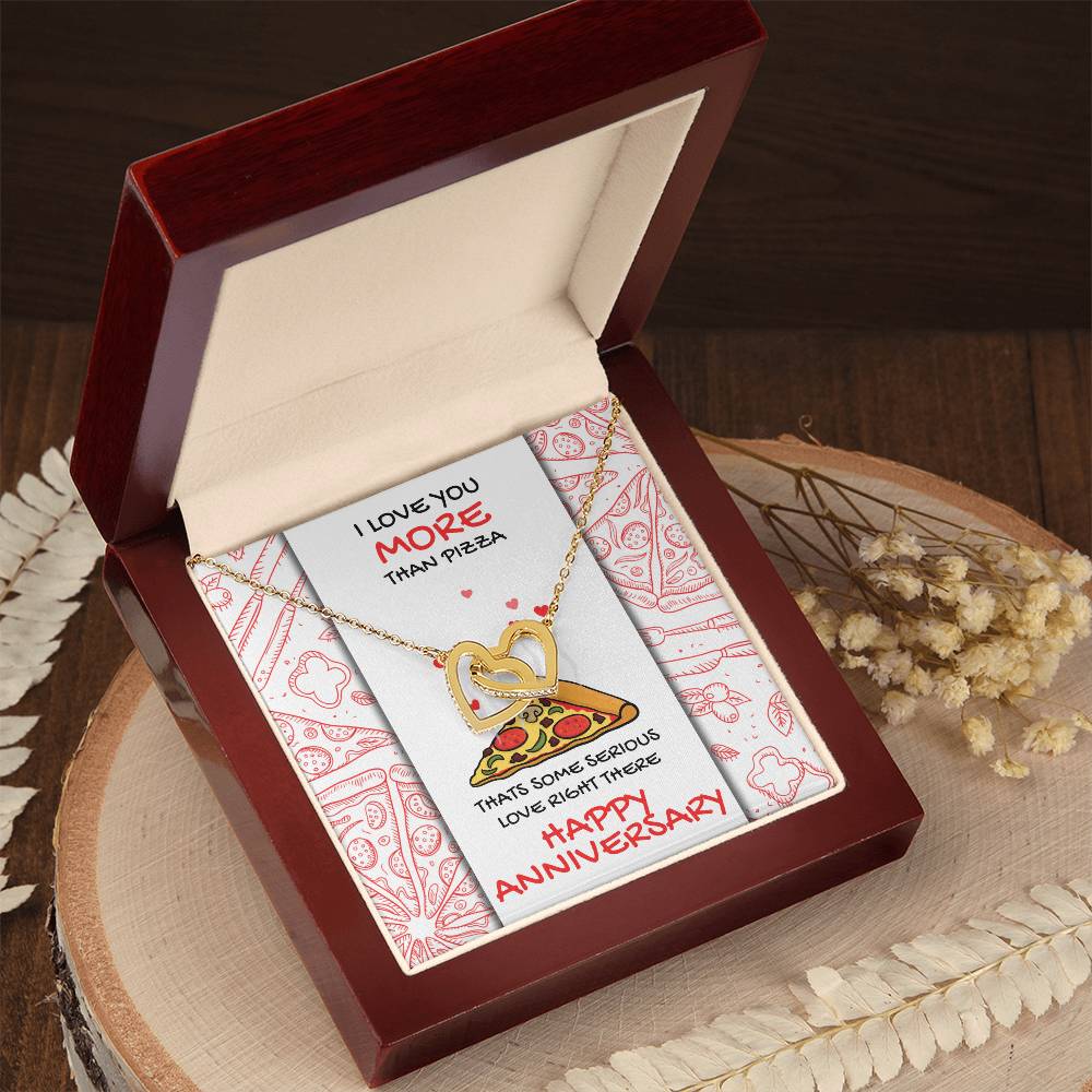 Love You More Than Pizza Anniversary Gift Card Necklace Interlocking Hearts Necklace