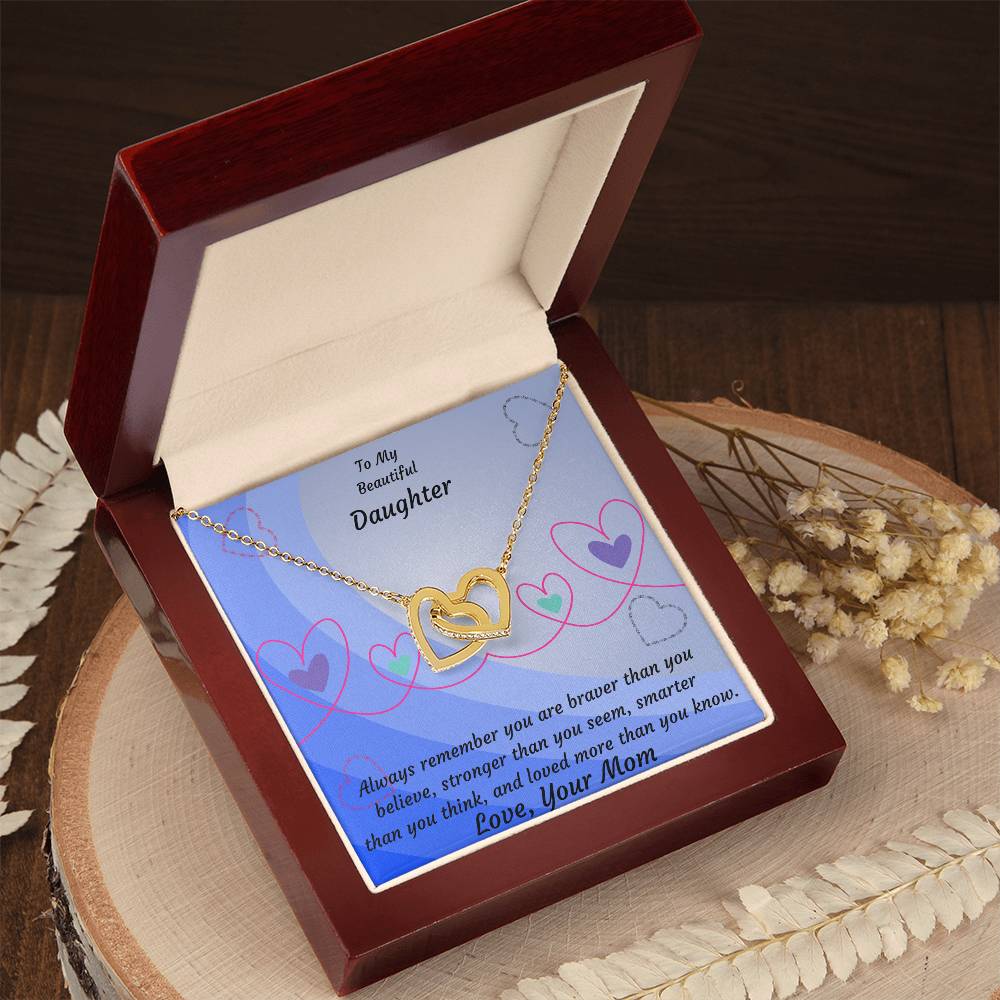 To My Beautiful Daughter- Two Interlocked Hearts Pendant Necklace Interlocking Hearts Necklace