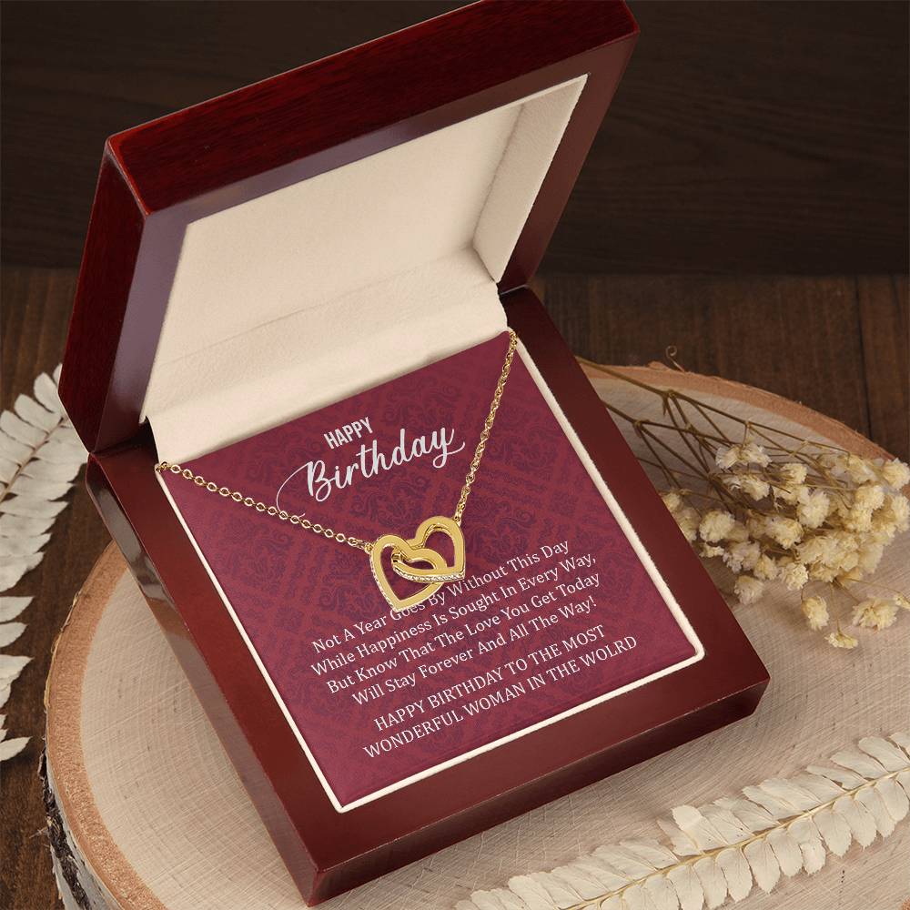 Happy Birthday To The Most Wonderful Woman In The World Interlocking Hearts Necklace