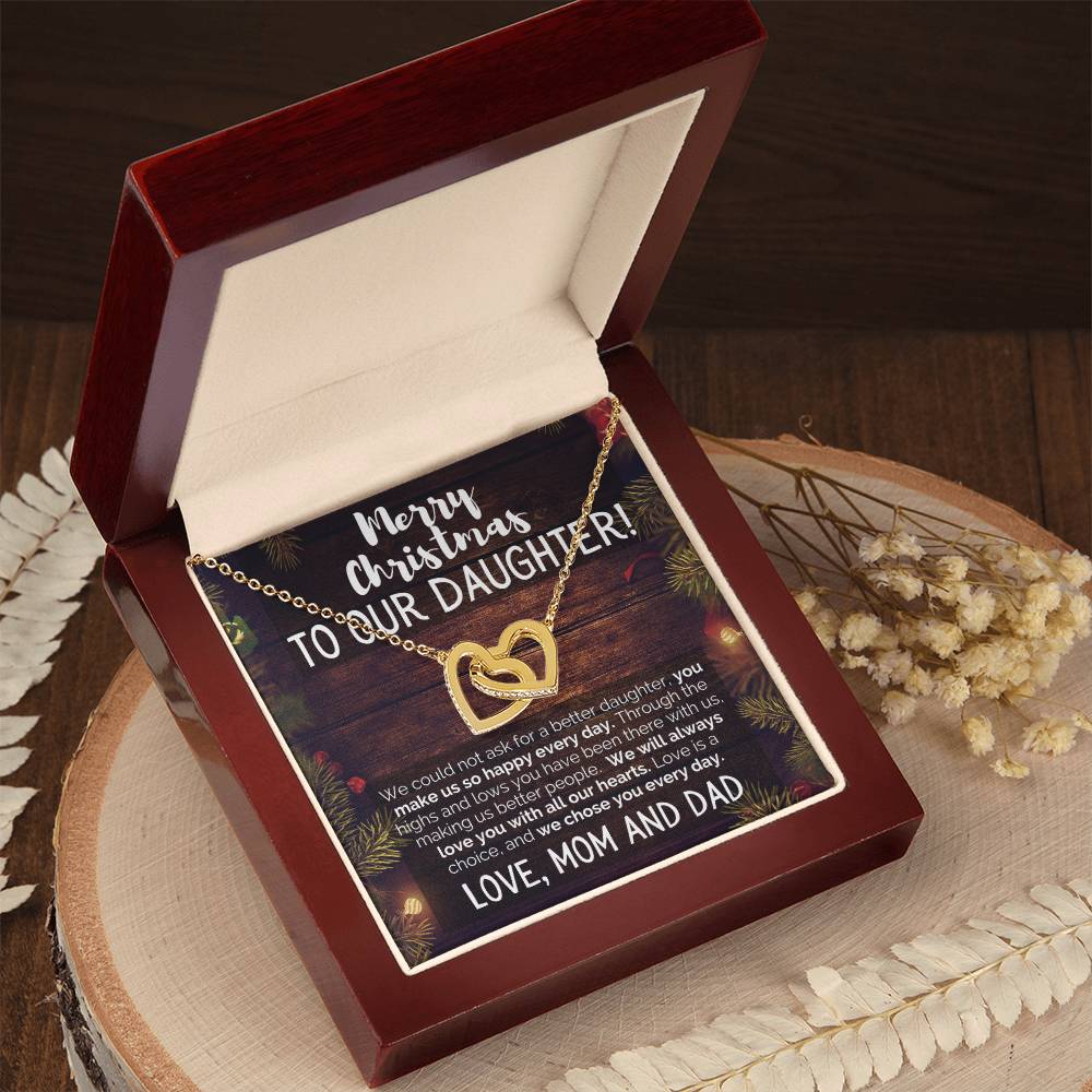 Merry Christmas To Our Daughter Love Mom And Dad Interlocking Hearts Necklace