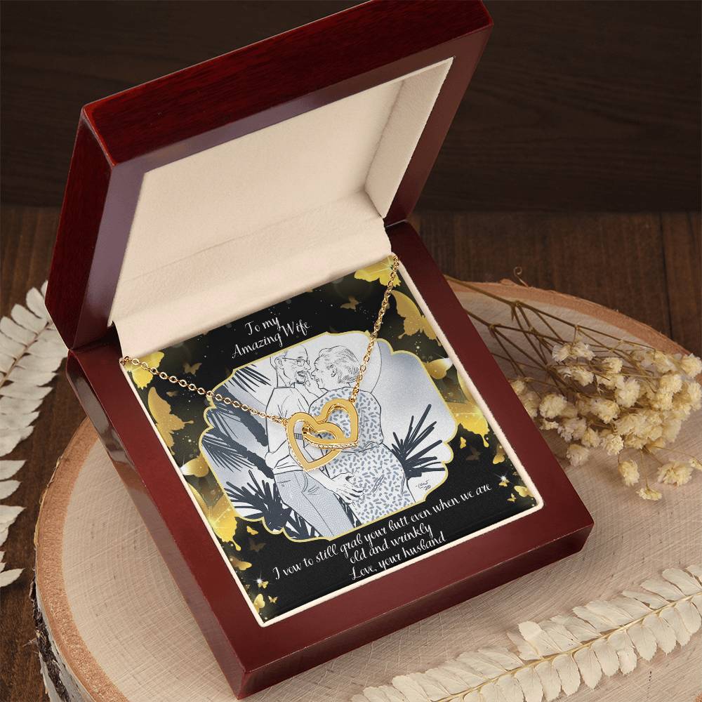 I Vow To Grab Your Butt Even When We Are Old And Wrinkly Two Hearts Interlocking Hearts Necklace