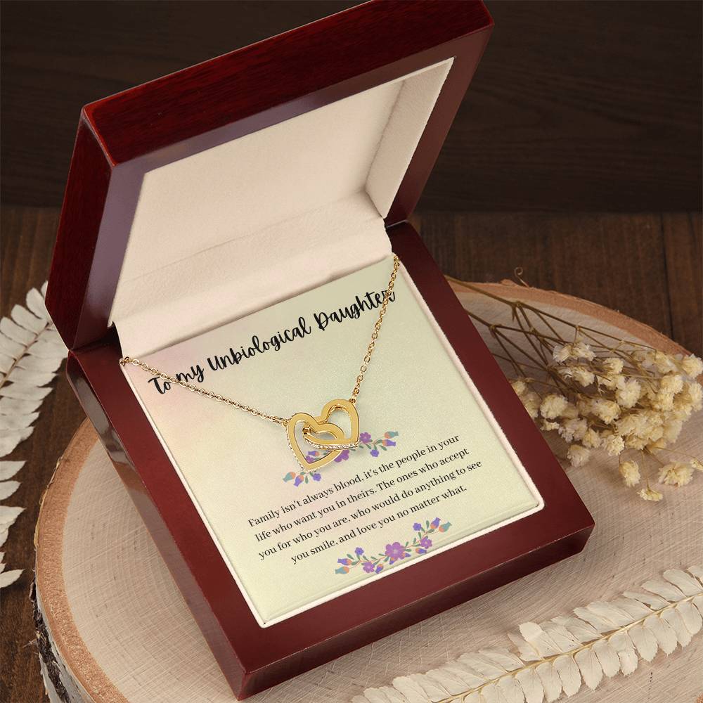 To My Unbiological Daughter - Family Isn'T Always Blood - Interlocking Hearts Necklace