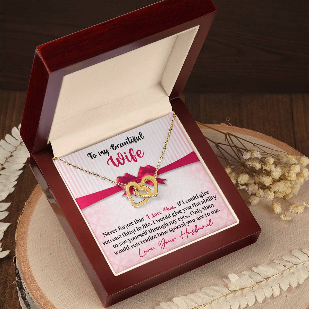 To My Beautiful Wife - I Love You Interlocking Hearts Necklace