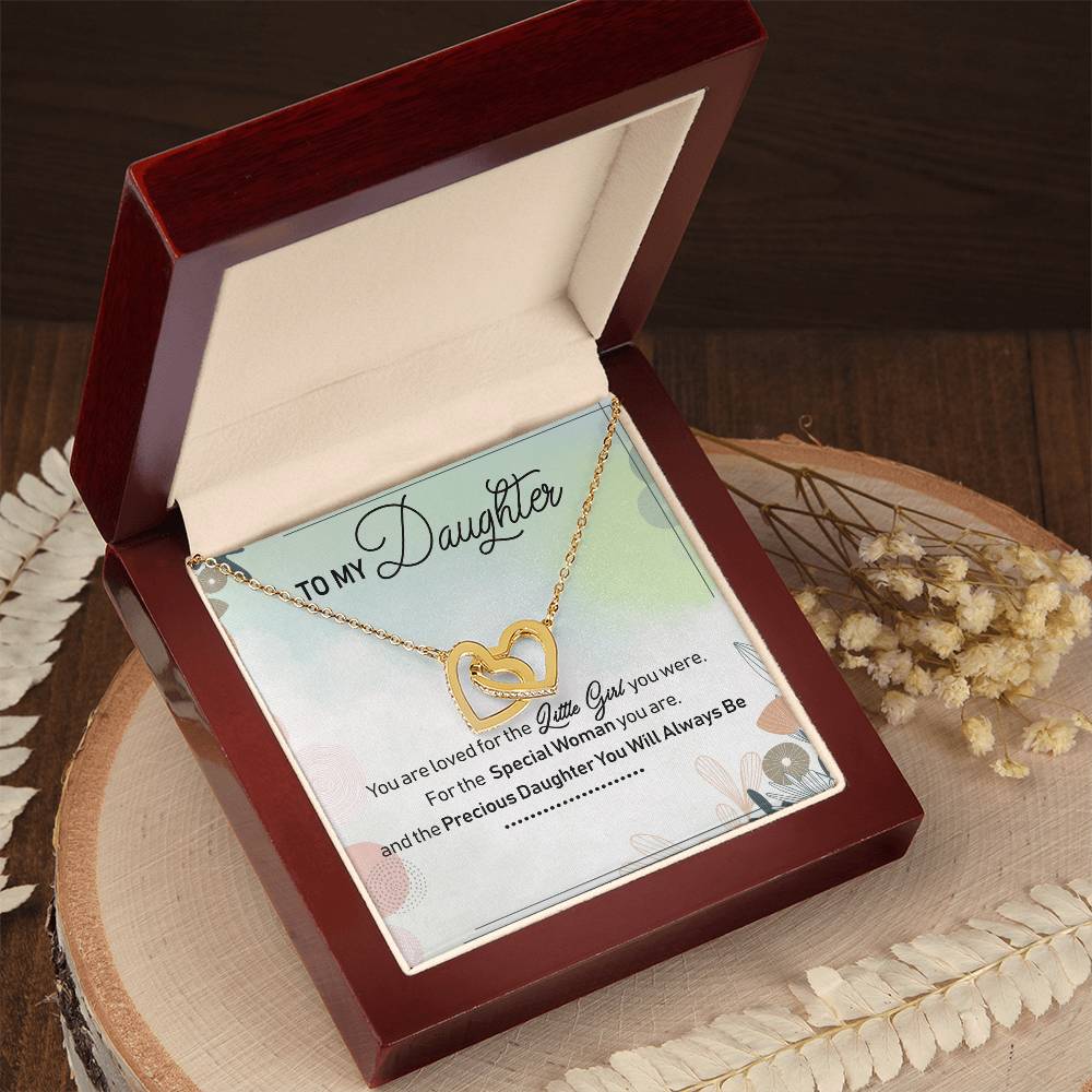 To My Daughter Interlocking Hearts Necklace Message Card