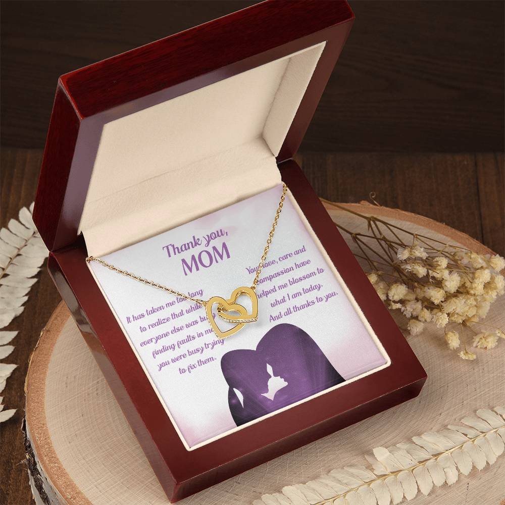 To My Mom - Helped Me Blossom Interlocking Hearts Necklace