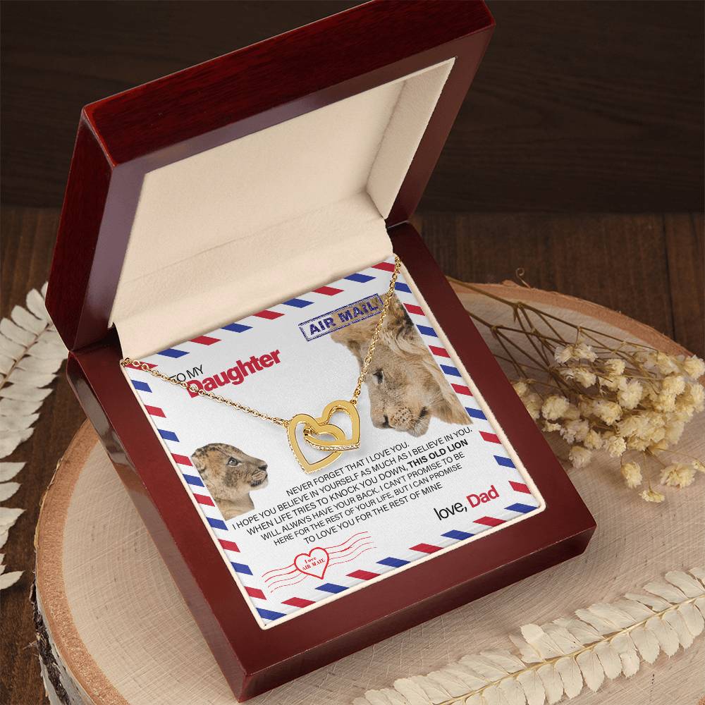 To My Daughter - This Old Lion Will Always Have Your Back Interlocking Hearts Necklace