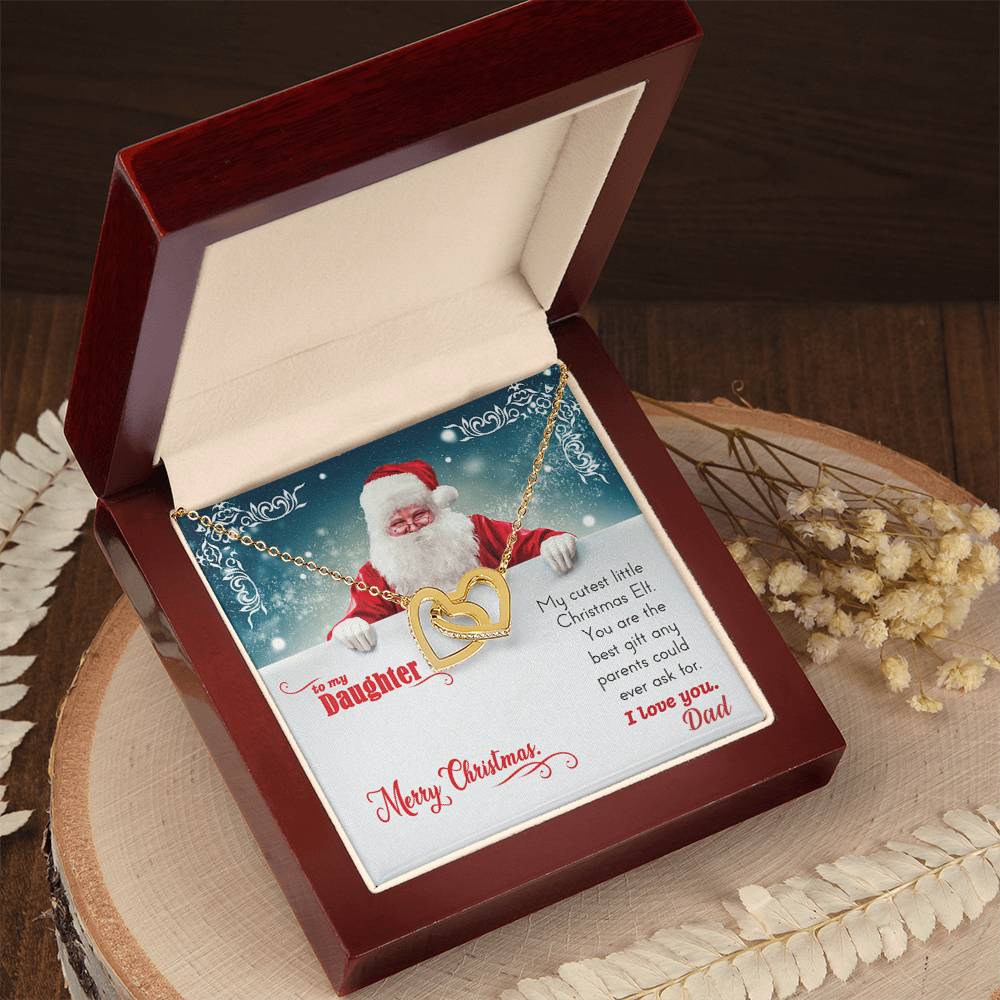 My Cutest Little Christmas Elf. Gift Necklace For Daughter. Interlocking Hearts Necklace