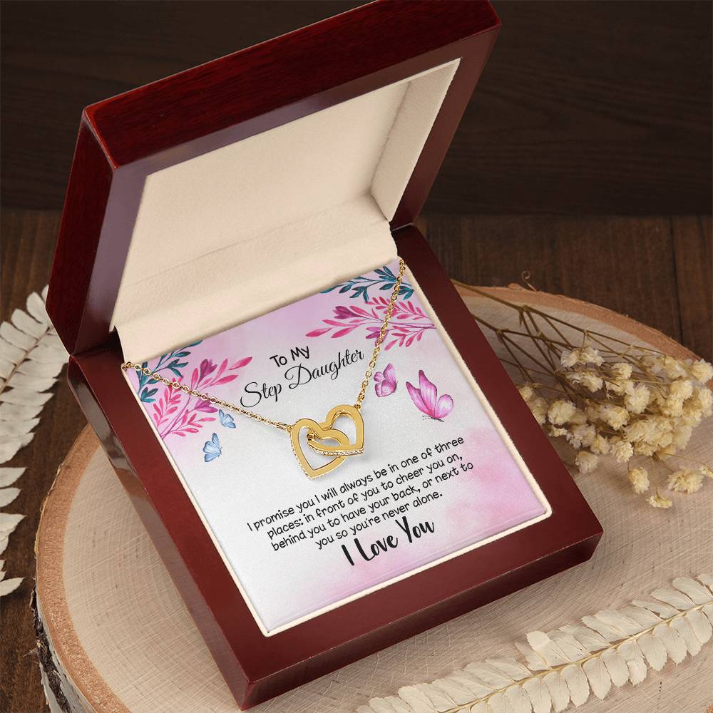 To My Step Daughter - I Promise - I Love You Interlocking Hearts Necklace