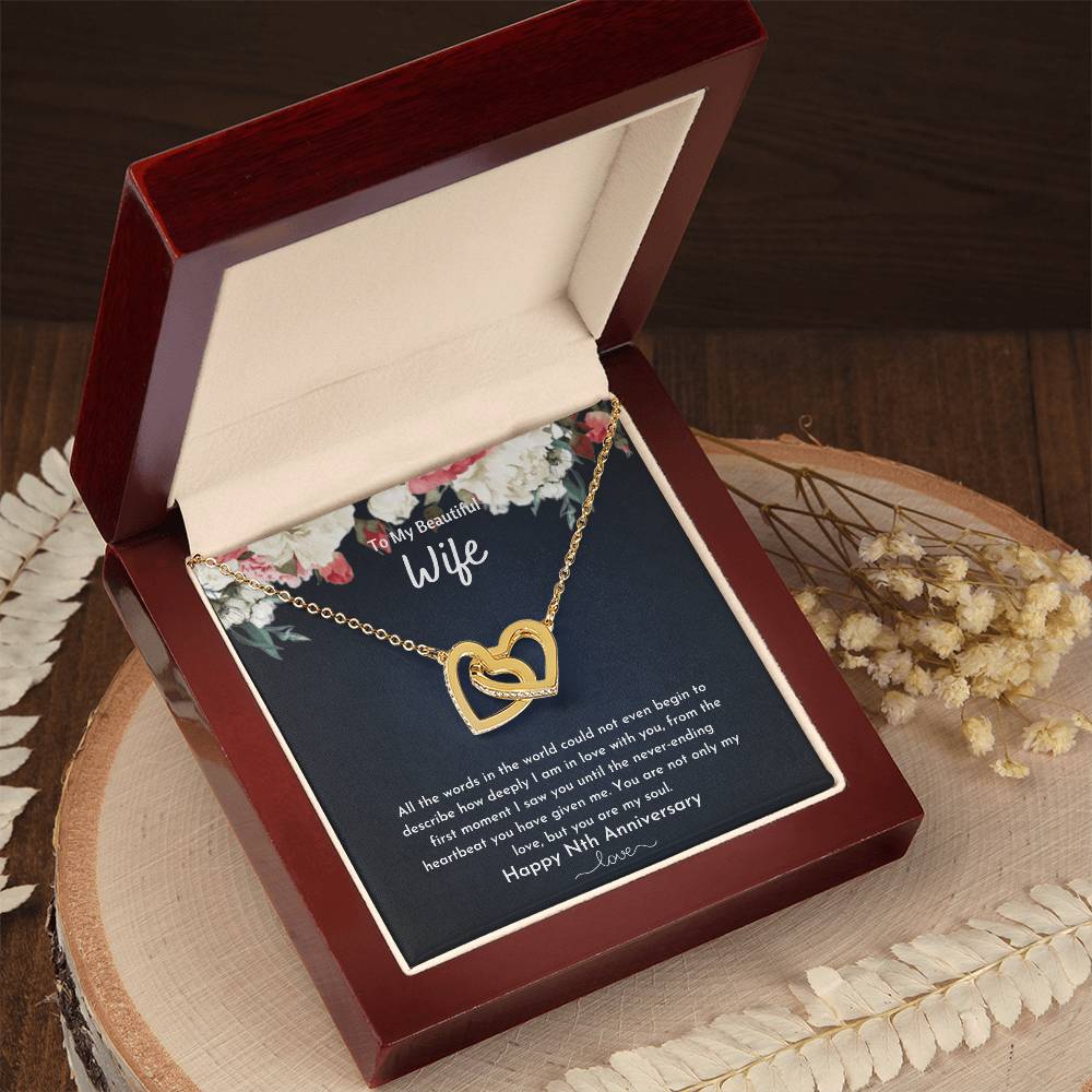 To My Beautiful Wife - Nth Anniversary - Double Heart Interlocking Hearts Necklace
