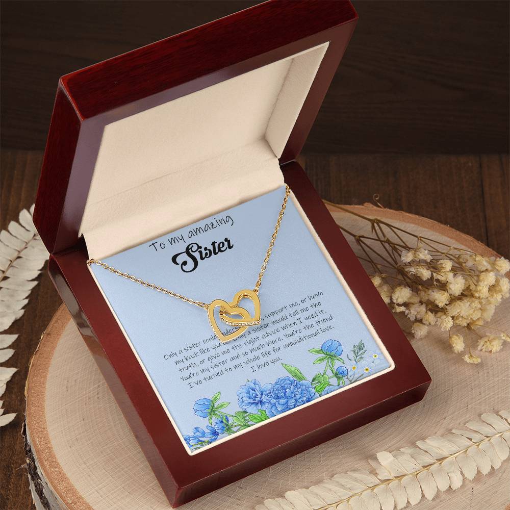 To My Amazing Sister - Blue Interlocking Hearts Necklace