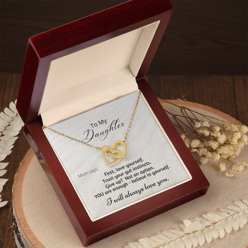 Gift For Daughter Linked Hearts Mom Says Encouragement Message Interlocking Hearts Necklace