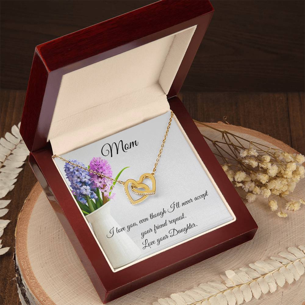 Gift For Mom-Two Hearts-I Love You. Interlocking Hearts Necklace