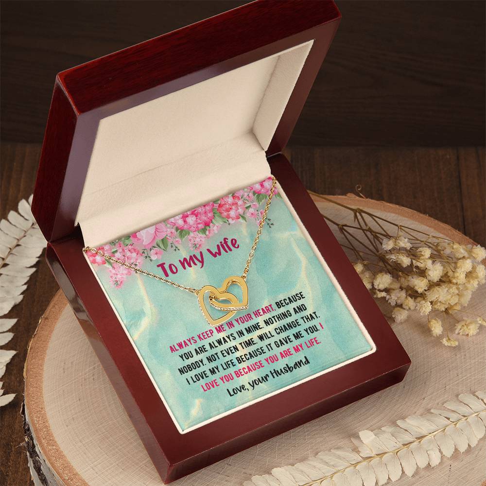 To My Beautiful Wife - Love Your Husband Interlocking Hearts Necklace