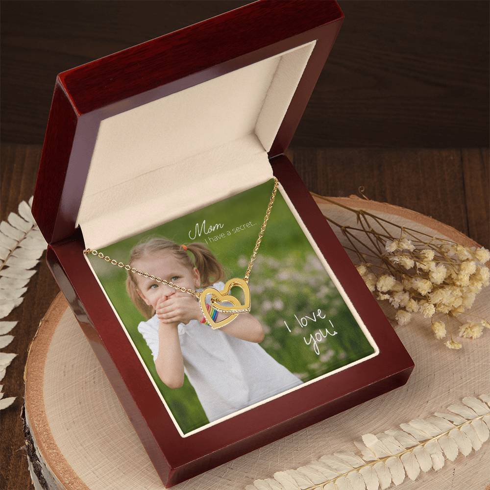 Mom I Have A Secret. I Love You Interlocking Hearts Necklace