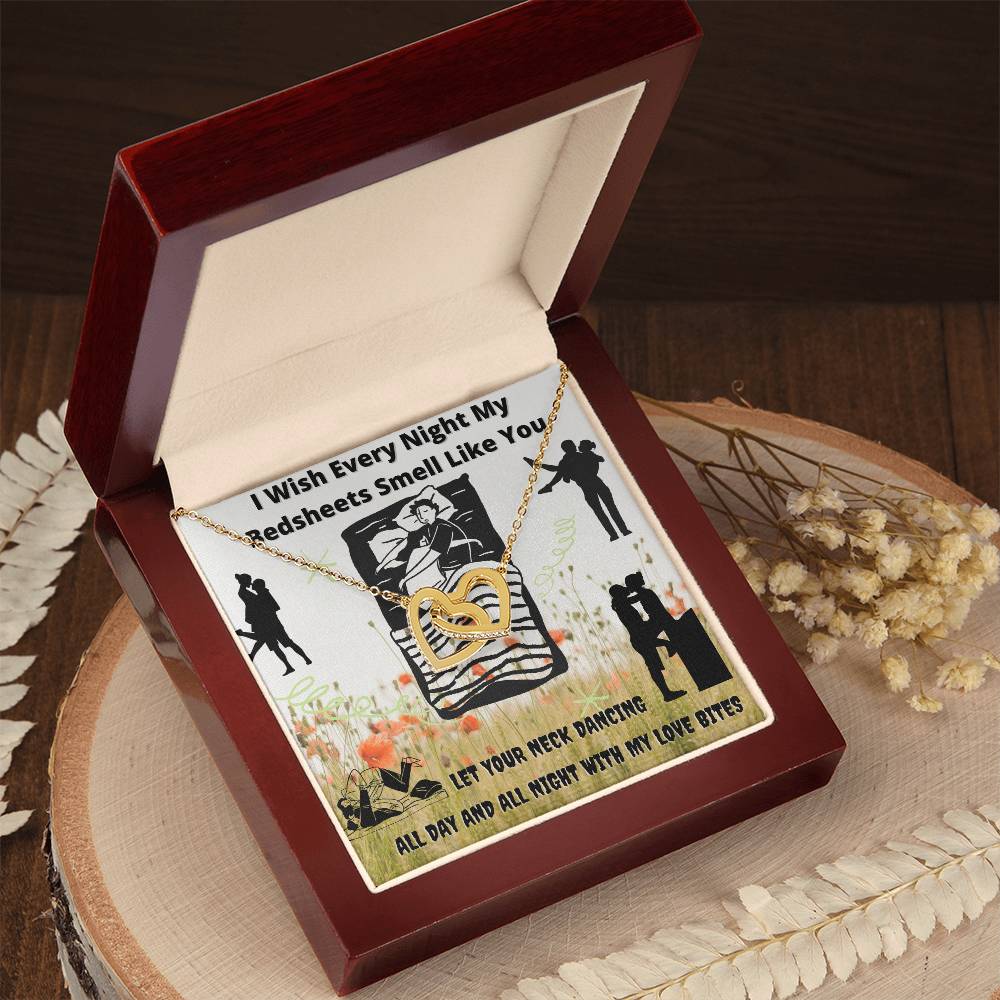 I Wish Every Night My Bedsheets Smell Like You - Gift For Future Wife Interlocking Hearts Necklace