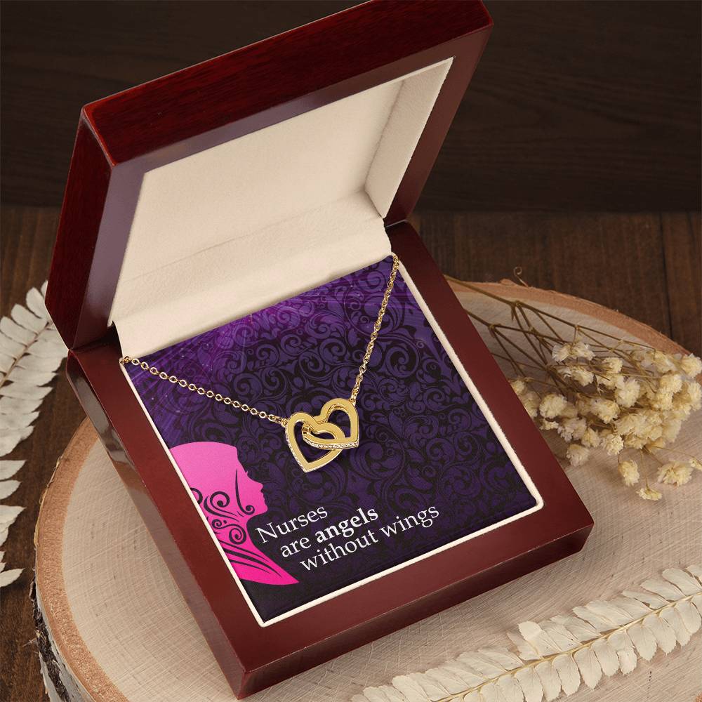 Nurses Are Angels Without Wings - Interlocking Heart Necklace Interlocking Hearts Necklace