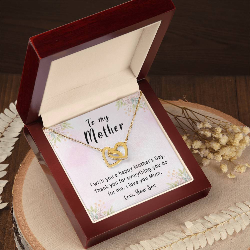 'Thank You For Everything You Do' Necklace Plus Message Card - Amazing Mother'S Day Gift Idea From Son Interlocking Hearts Necklace