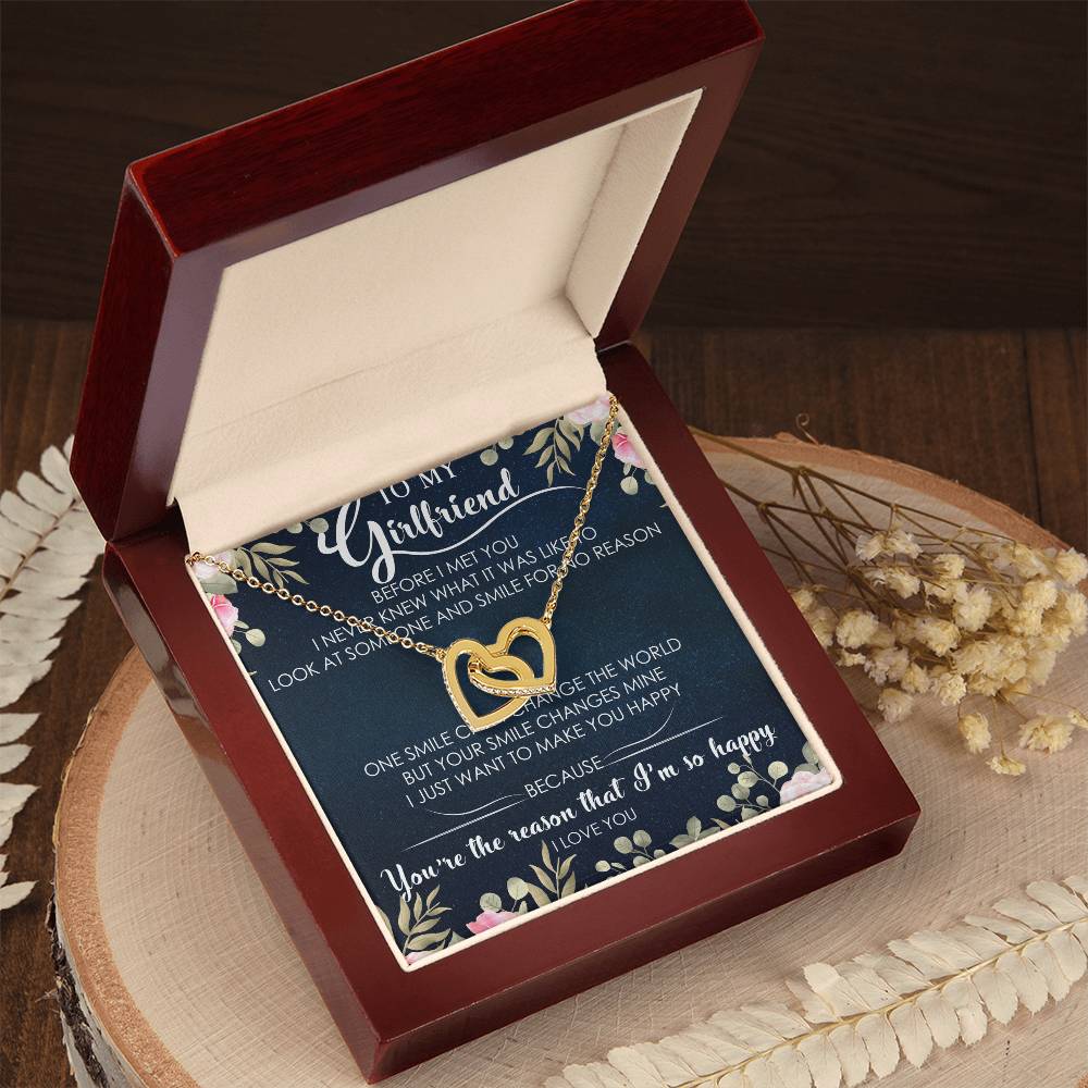 To My Girlfriend Interlocking Hearts Necklace Message Card