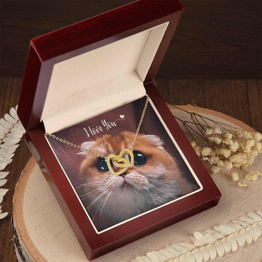 I Love You Cute Gift - Kitten Hearts Necklace Interlocking Hearts Necklace