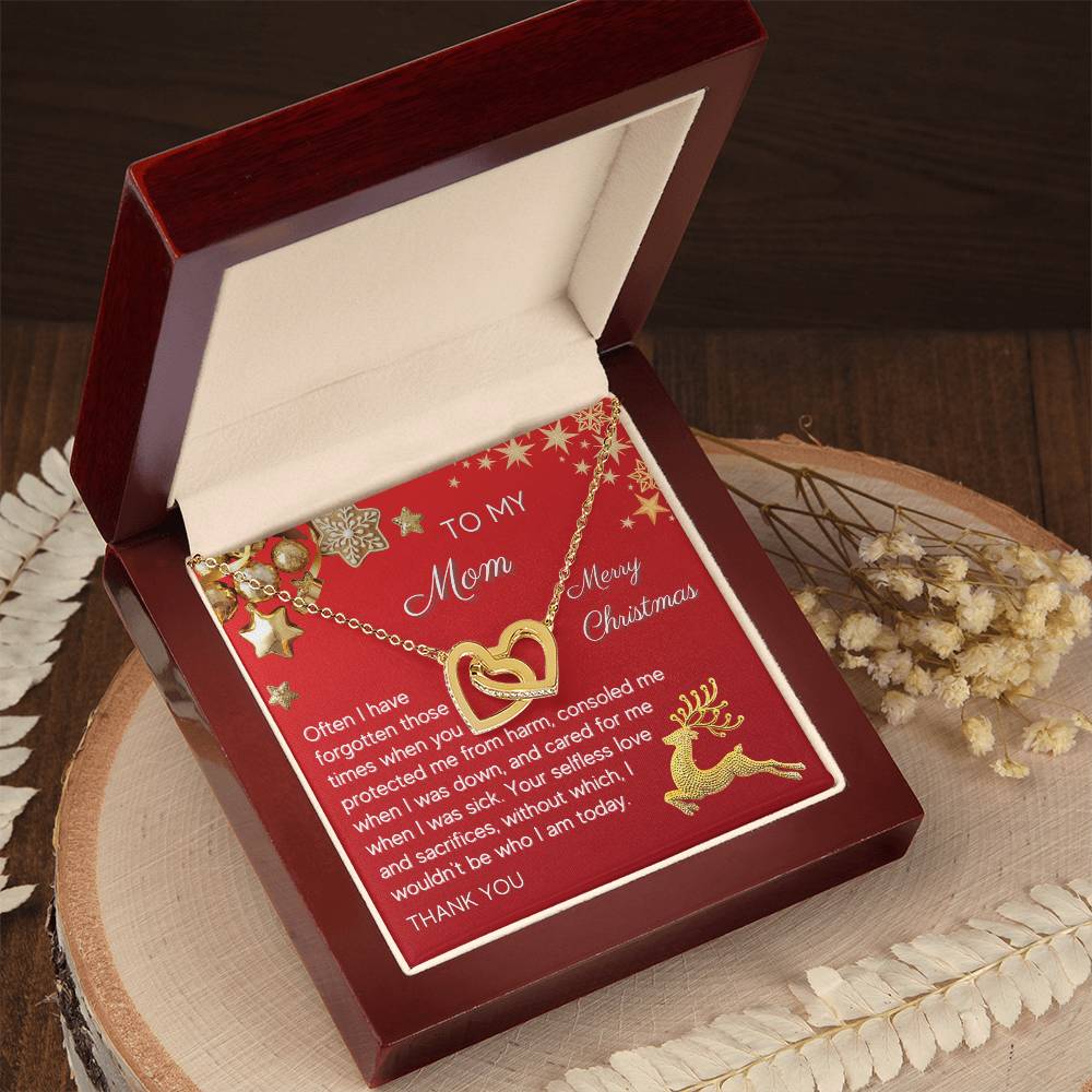 Gift For Mom Interlocking Hearts Necklace - Christmas Red