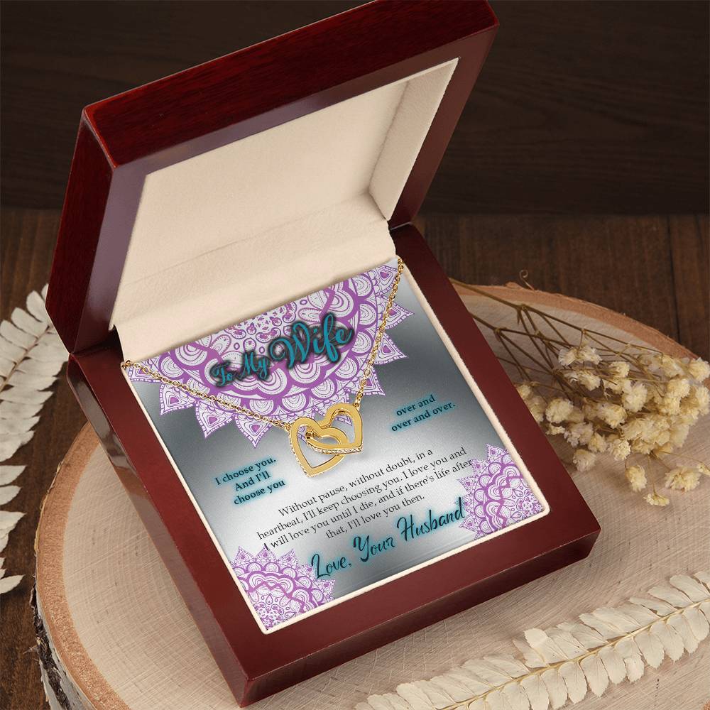 To My Wife I Choose You Two Hearts Embellished With Cubic Zirconia Stones Interlocked Together Interlocking Hearts Necklace