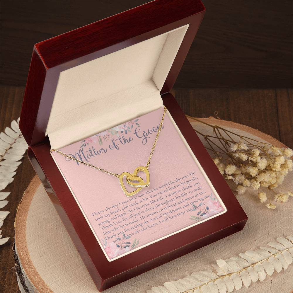 Mother Of The Groom Gift Necklace Wedding Gift Bridal Party Rehearsal Dinner Man Of My Dreams Parent Of Groom Mother In Law Gift Interlocking Hearts Necklace