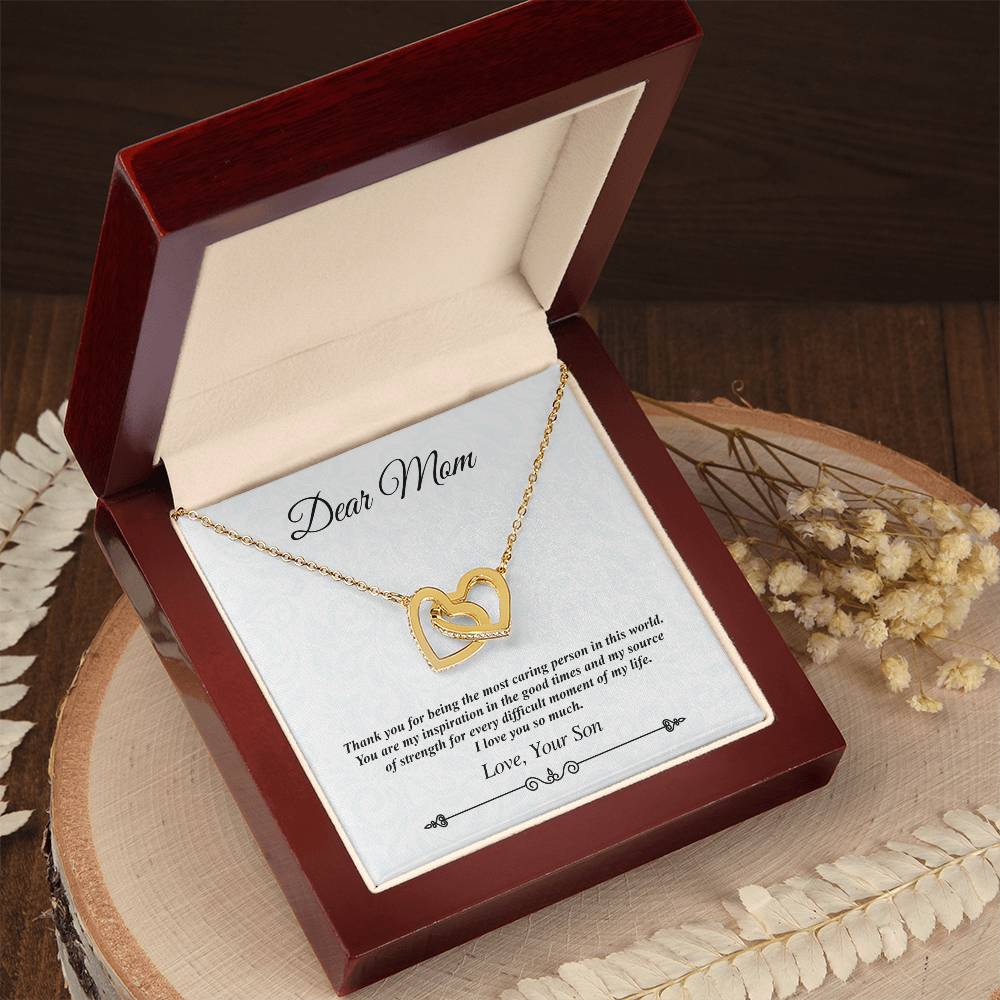 'Dear Mom' Linked Hearts Necklace - The Most Caring Person In This World Interlocking Hearts Necklace