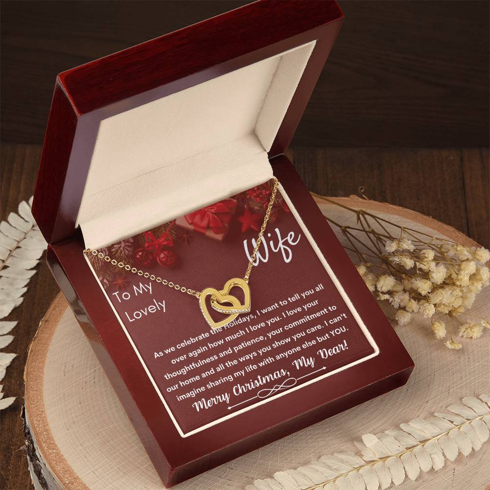 To My Lovely Wife - Merry Christmas - Necklace Interlocking Hearts Necklace